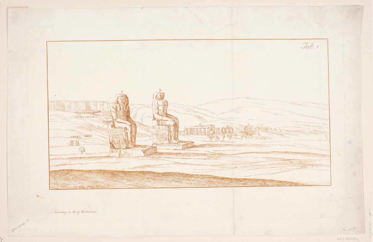 Ilustracja do „Rysunki niektórych ruin i kolosalnych posągów w Tebach w Egipcie z opisem sławy w liście do Royal Society”, Londyn 1741 autorstwa Marcus Tuscher