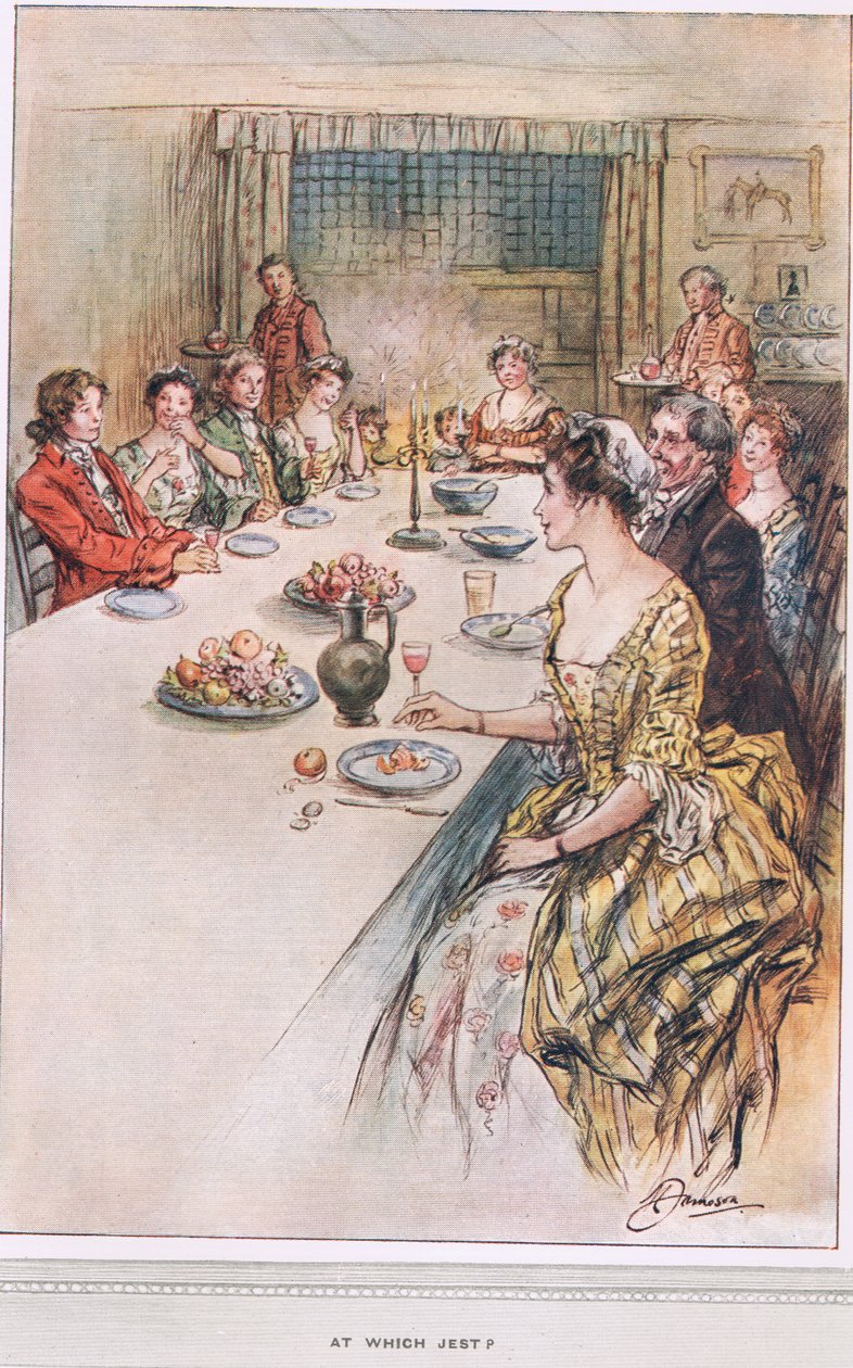 Ilustracja „W którym jest” z „Wikariusza Wakefielda” Olivera Goldsmitha, ok. 1910 autorstwa Margaret Jameson