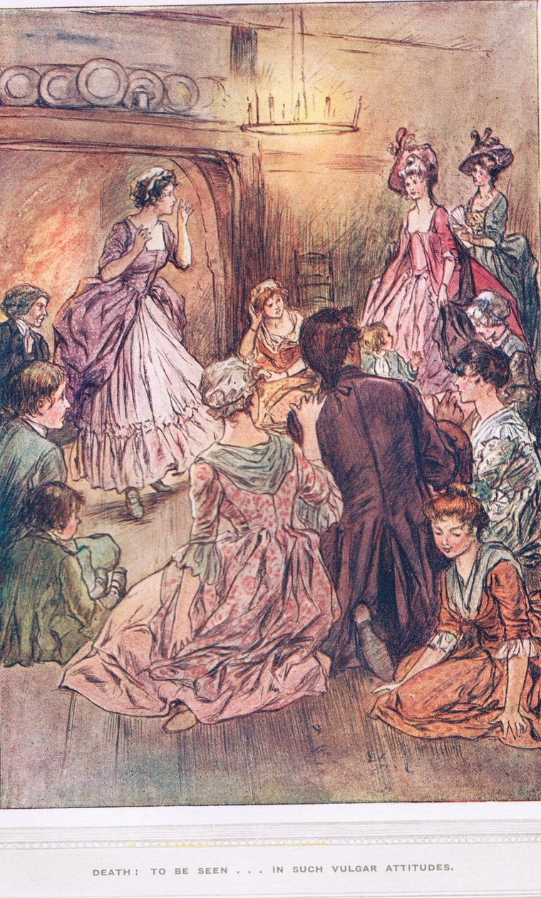 „Śmierć: być widzianym... w takich wulgarnych postawach” ilustracja z „Wikariusza Wakefielda” Olivera Goldsmitha, ok. 1910 autorstwa Margaret Jameson