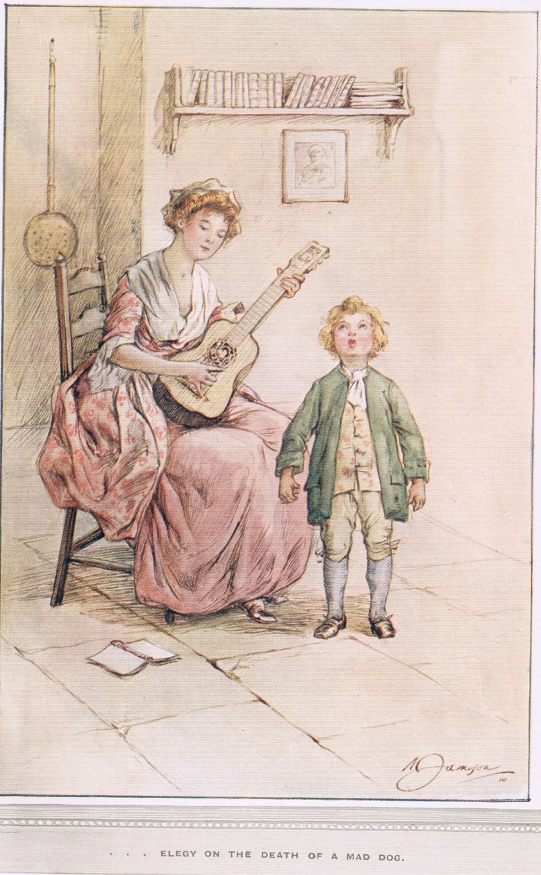 Elegia po śmierci wściekłego psa, ilustracja z „Wikariusza Wakefielda” Olivera Goldsmitha, ok. 1910 autorstwa Margaret Jameson