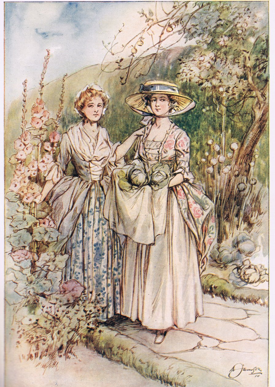 „Spotkaliśmy się w ogrodzie”, ilustracja z „Wikariusza Wakefielda” Olivera Goldsmitha, ok. 1910 autorstwa Margaret Jameson