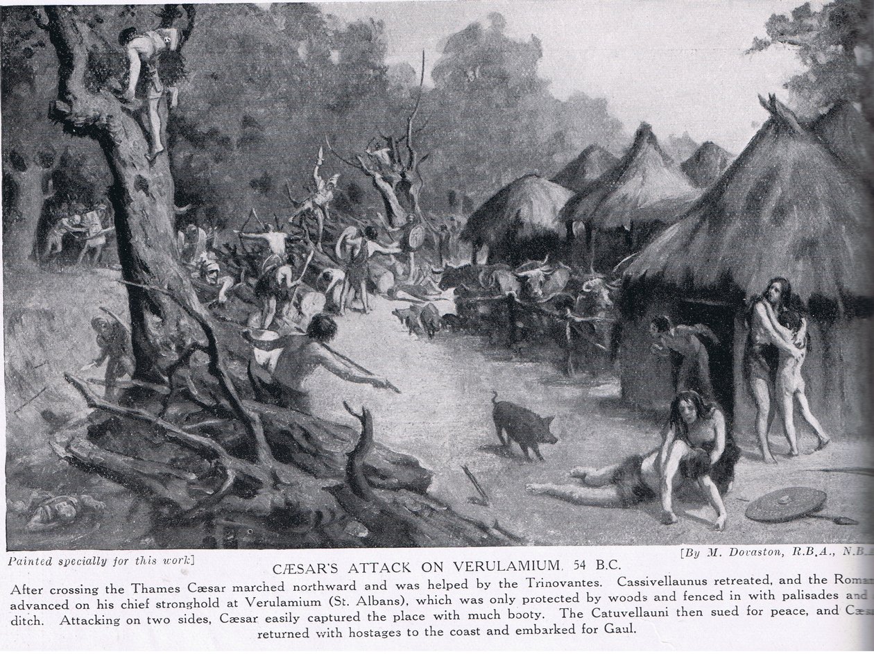 Atak Cezara na Verulamium, ilustracja z "Hutchinson