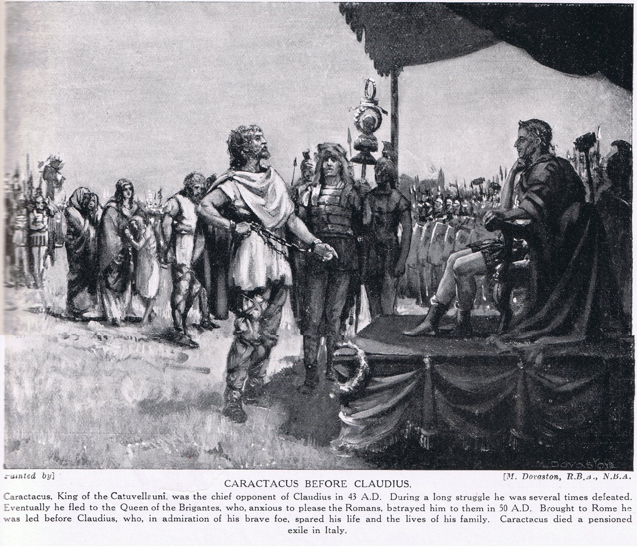 Caractacus przed Klaudiuszem, ilustracja z "Hutchinson