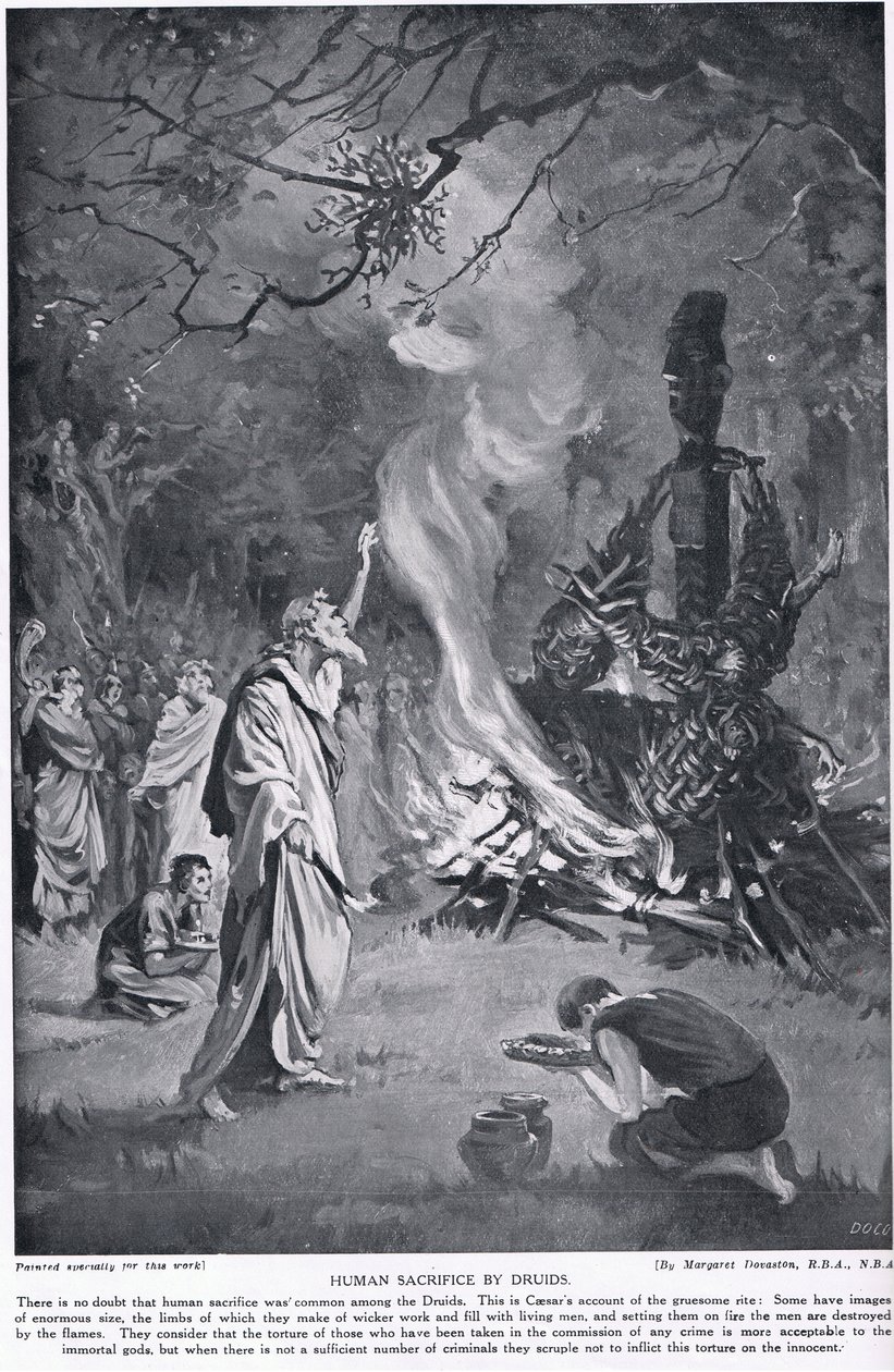 Składanie ofiar z ludzi przez druidów, ilustracja z "Hutchinson