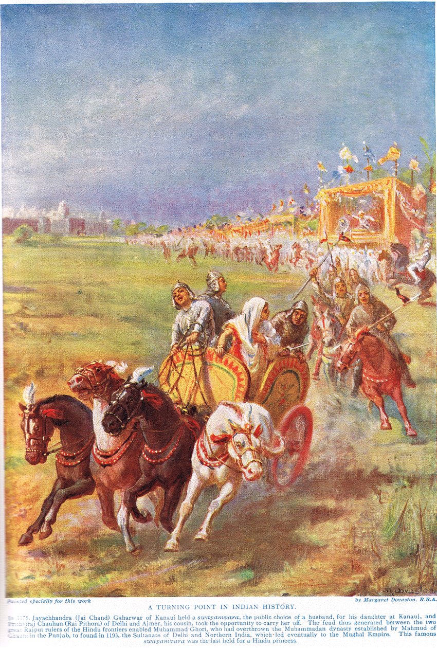Punkt zwrotny w historii Indii, ilustracja z "Hutchinsons History of the Nations", ok. 1910 r. (kolorowa litografia) autorstwa Margaret Dovaston