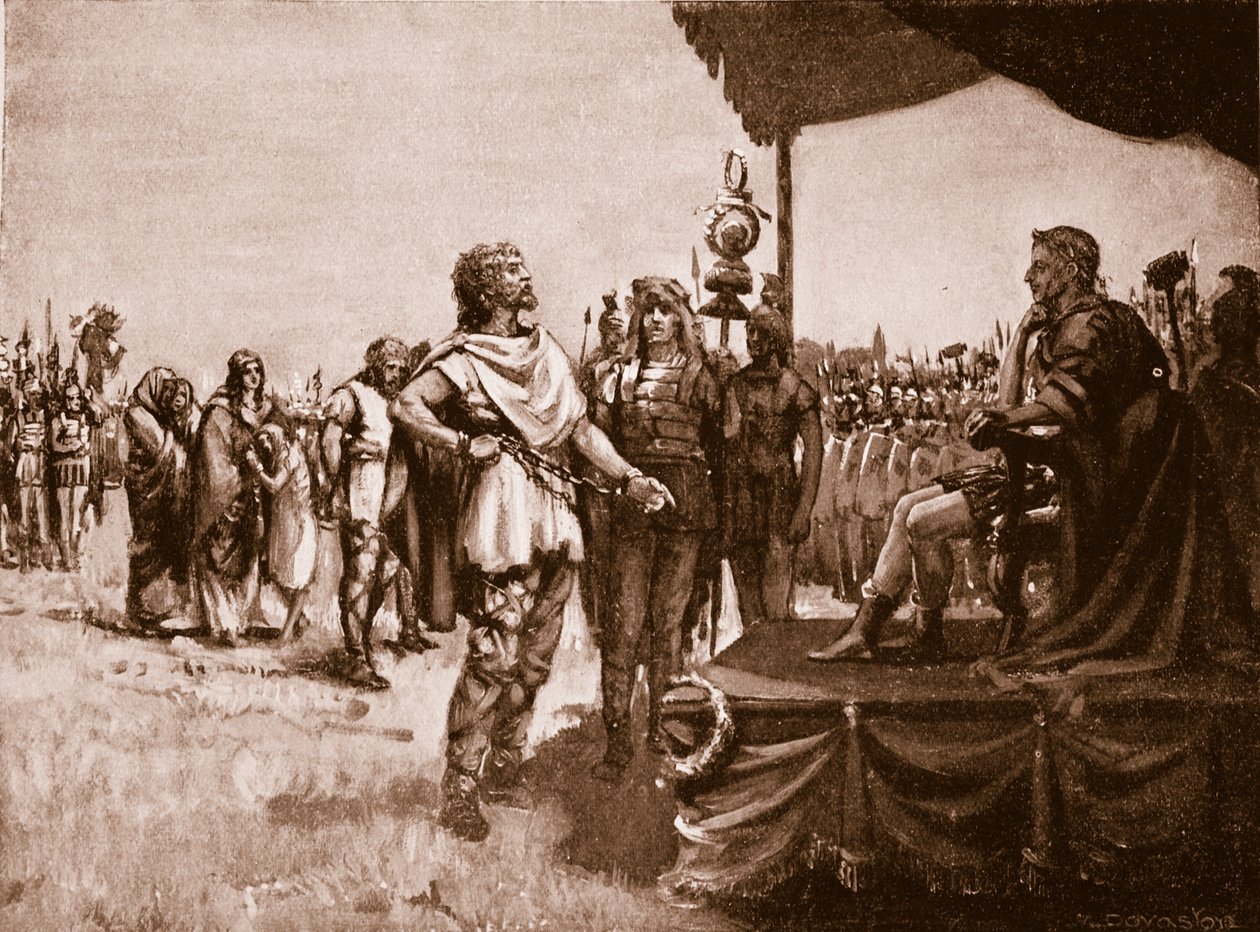 Caractacus przed Klaudiuszem, ilustracja z "Hutchinson