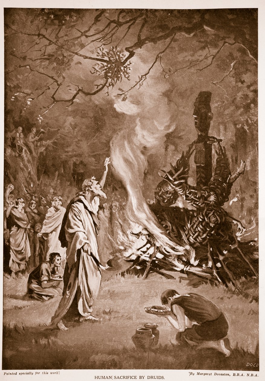 Składanie ofiar z ludzi przez druidów, ilustracja z "Hutchison