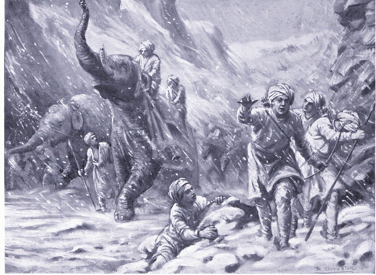 Pierwszy sukces Mahmuda z Ghazni w 1000 r. n.e. (litografia) autorstwa Margaret Dovaston