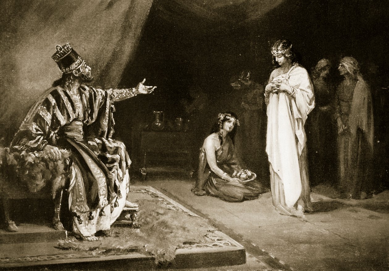 Małżeństwo asyryjskiej księżniczki z Kara-Indaszem, królem Babilonu, ilustracja z "Historii narodów" Hutchinsona (litografia) autorstwa Margaret Dovaston