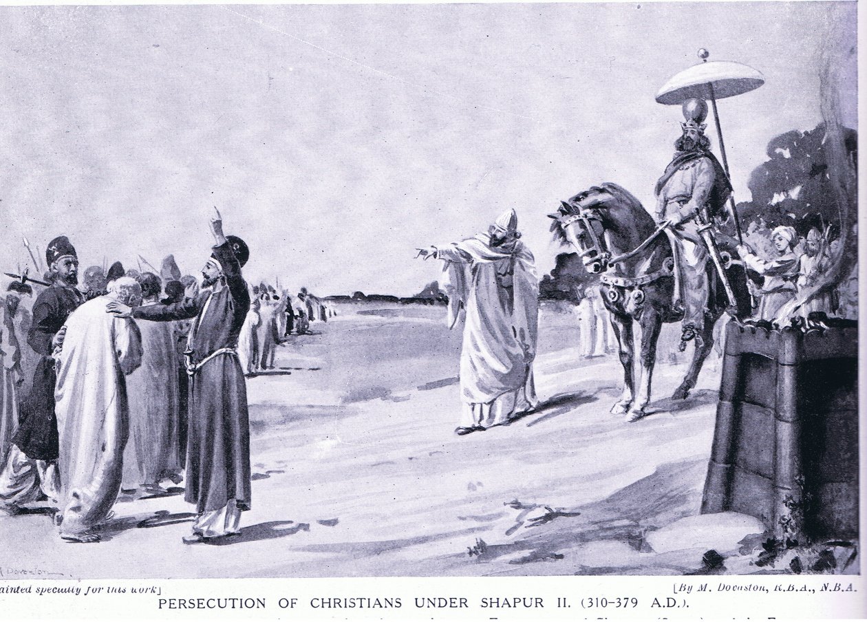 Prześladowania chrześcijan pod rządami Szapura II (litografia) autorstwa Margaret Dovaston