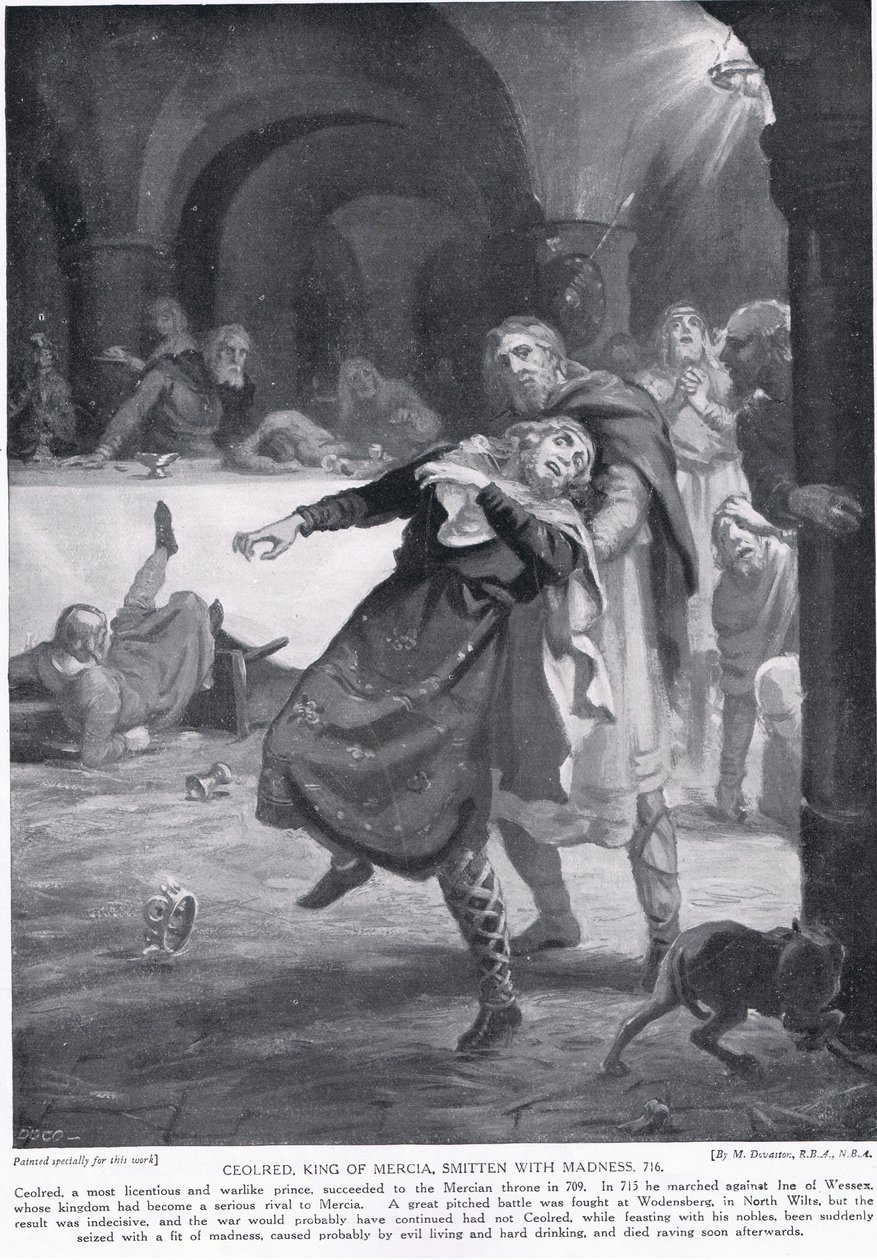 Szaleństwo króla Ceolreda z Mercji AD 716 autorstwa Margaret Dovaston