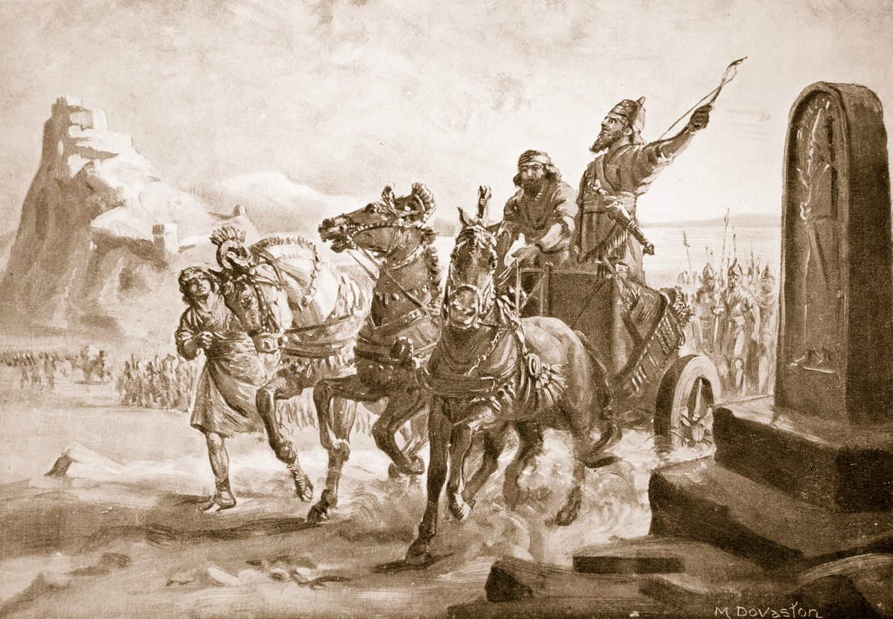 Tiglat-Pileser IV przed cytadelą Turushpa, ilustracja z "Hutchinson