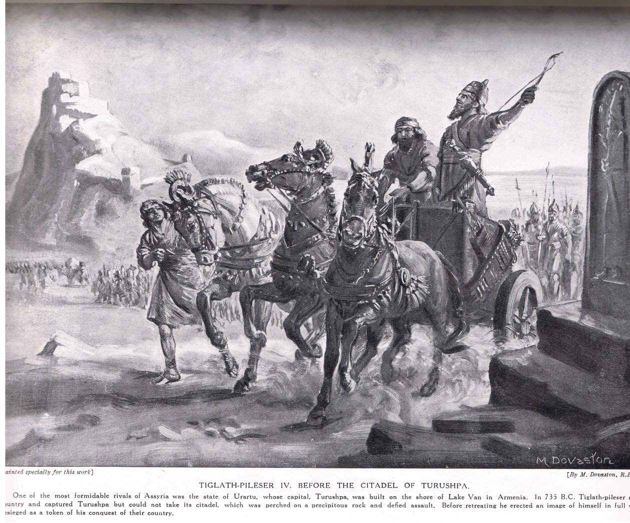 Tiglat-Pileser IV przed cytadelą Turushpa, ilustracja z "Hutchinson