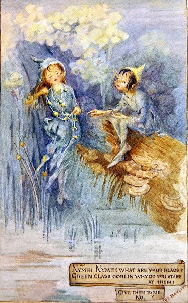 Nimfa i Zielony Goblin (akwarela na pokładzie) autorstwa Margaret E. Bayliss