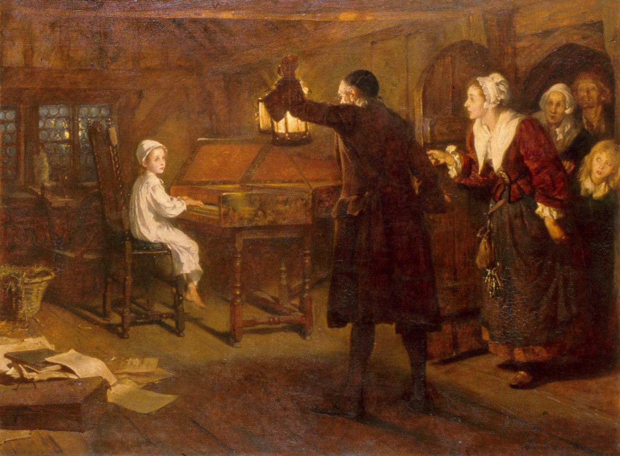 Dziecko Haendla odkryte przez rodziców autorstwa Margaret Isabel Dicksee