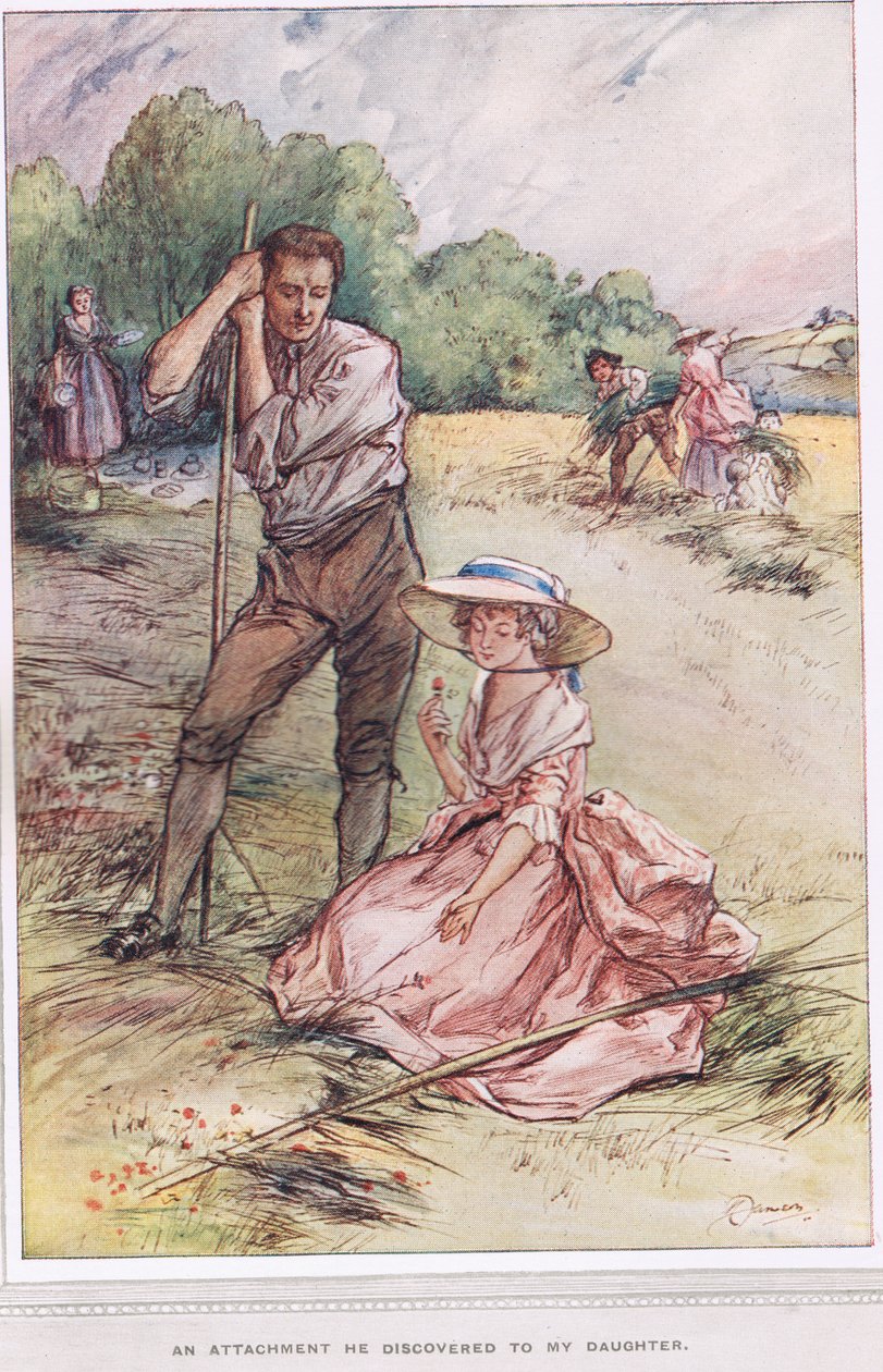 „Przywiązanie, które odkrył dla mojej córki”, ilustracja z „Wikariusza Wakefielda” Olivera Goldsmitha, ok. 1910 autorstwa Margaret Jameson