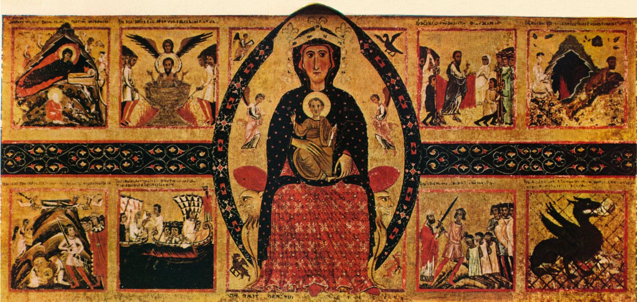 Dziewica z Dzieciątkiem na tronie, ze scenami narracyjnymi, c1263, 1911 autorstwa Margarito d