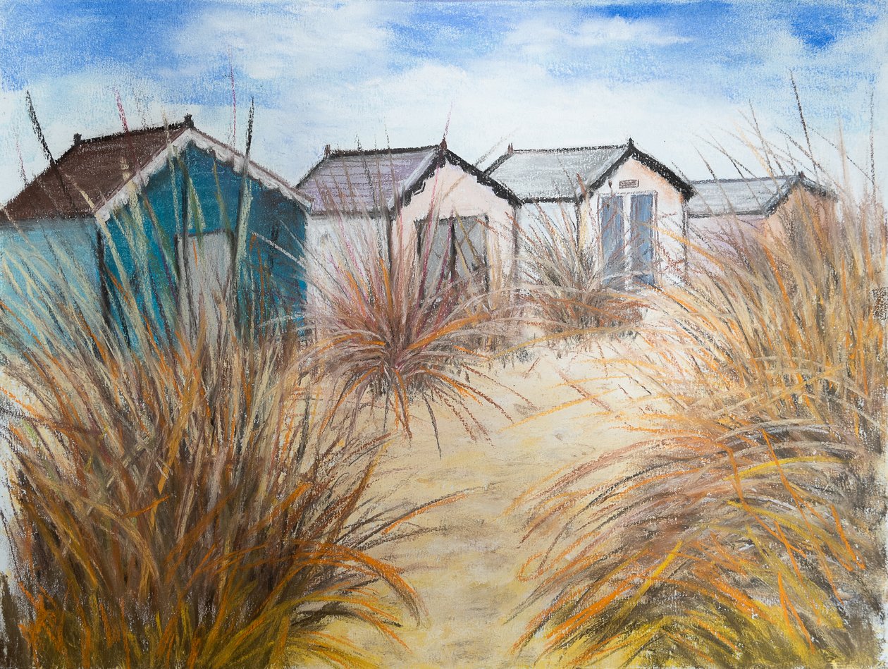 Beach Huts, Kornwalia, 2022 (pastel) autorstwa Margo Starkey