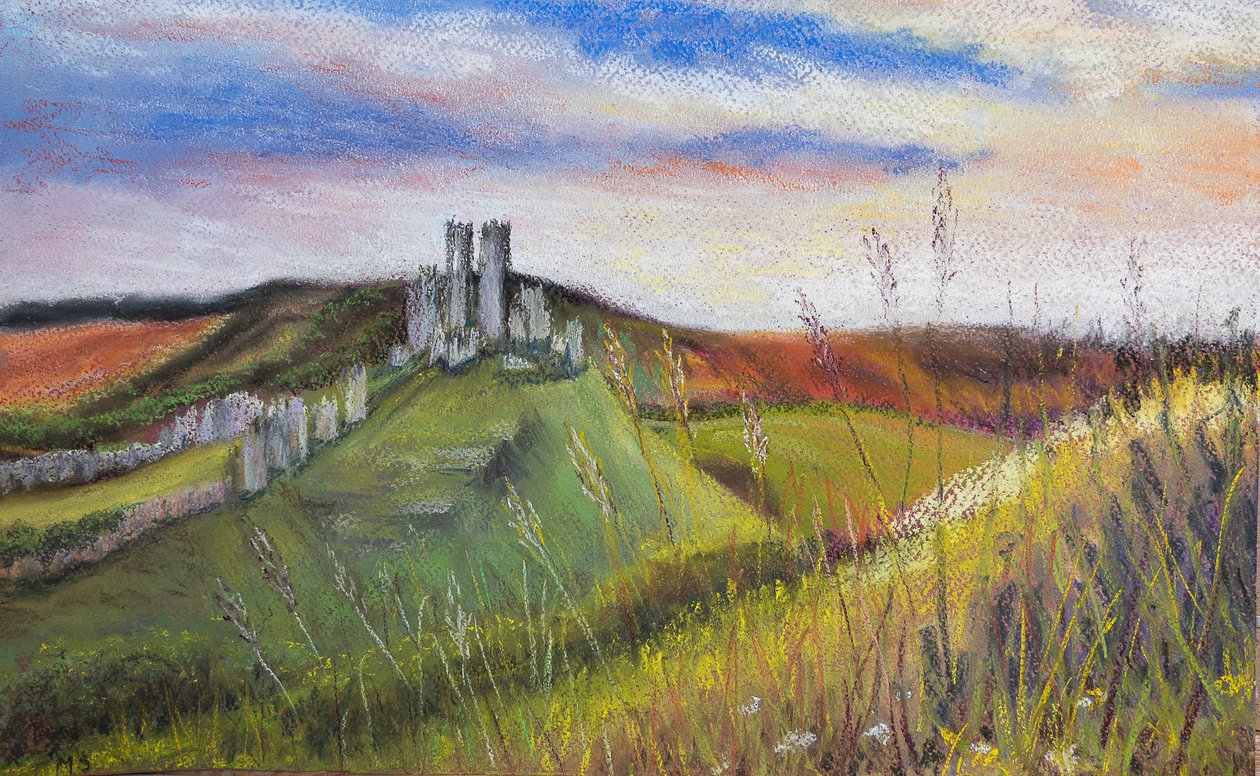 Zamek Corfe, 2020 (pastel) autorstwa Margo Starkey