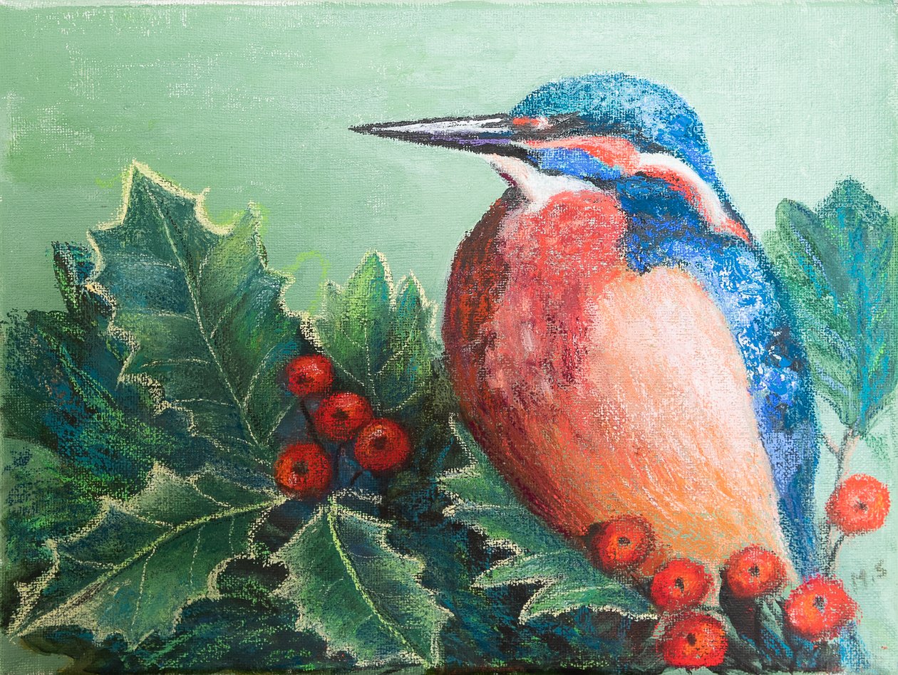 Zimorodek na jagodach, 2022 (pastel) autorstwa Margo Starkey