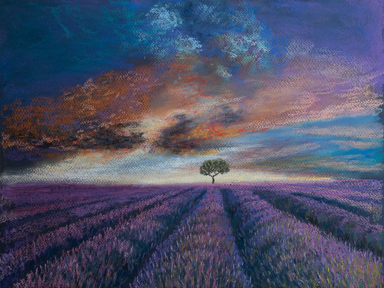 Lawendowe pola Normandii, 2020 (pastel) autorstwa Margo Starkey