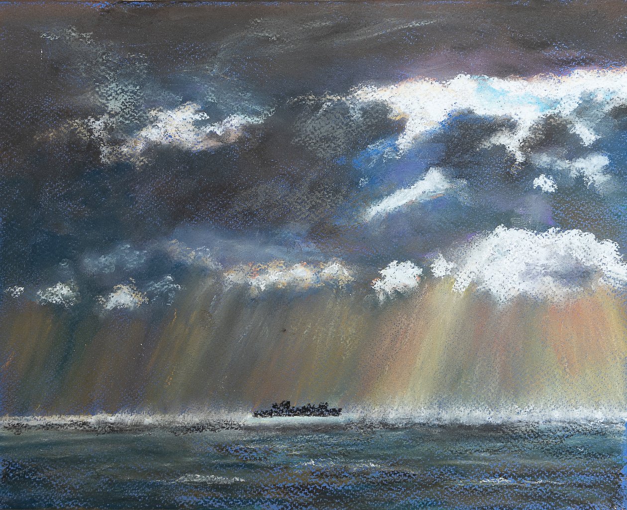 Szkwał przy samotnym statku, 2020 (pastel) autorstwa Margo Starkey