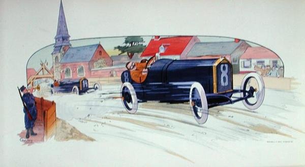 Samochód wyścigowy Peugeot w Grand Prix de France 1911 autorstwa Marguerite (fl.1909 14) Montaut