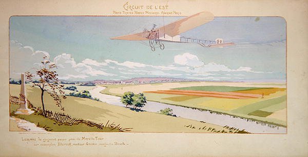 Komtur Charles de Lambert w jednopłatowcu Bleriot leci na zachodnim torze, opublikowane przez Mabileau, Paryż autorstwa Marguerite (fl.1909 14) Montaut