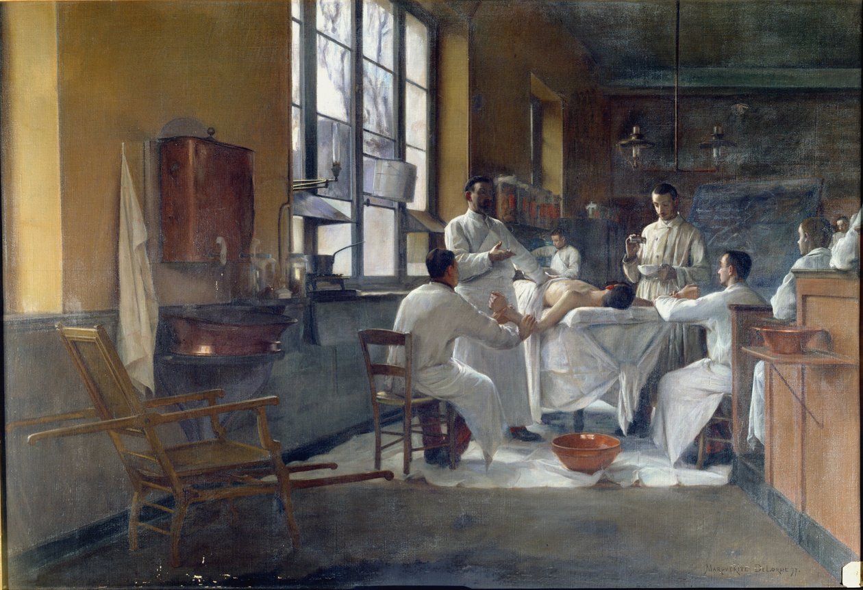 Profesor Edmond Delorme (1847-1929) demonstruje dekortykację płuc studentom w Val de Grace w 1894 roku autorstwa Marguerite Anne Rose Delorme
