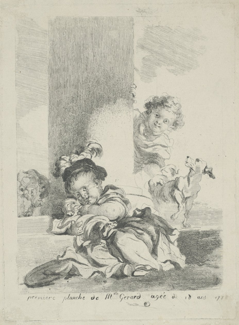 Dziecko i kot, 1778 autorstwa Marguerite Gerard