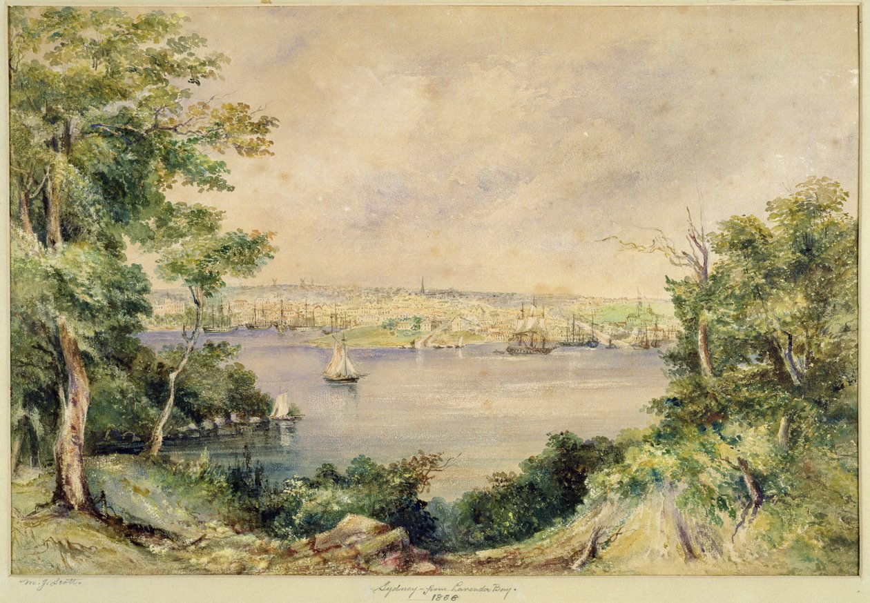 Sydney z Lavender Bay, 1868 (wc) autorstwa Maria Jane Scott