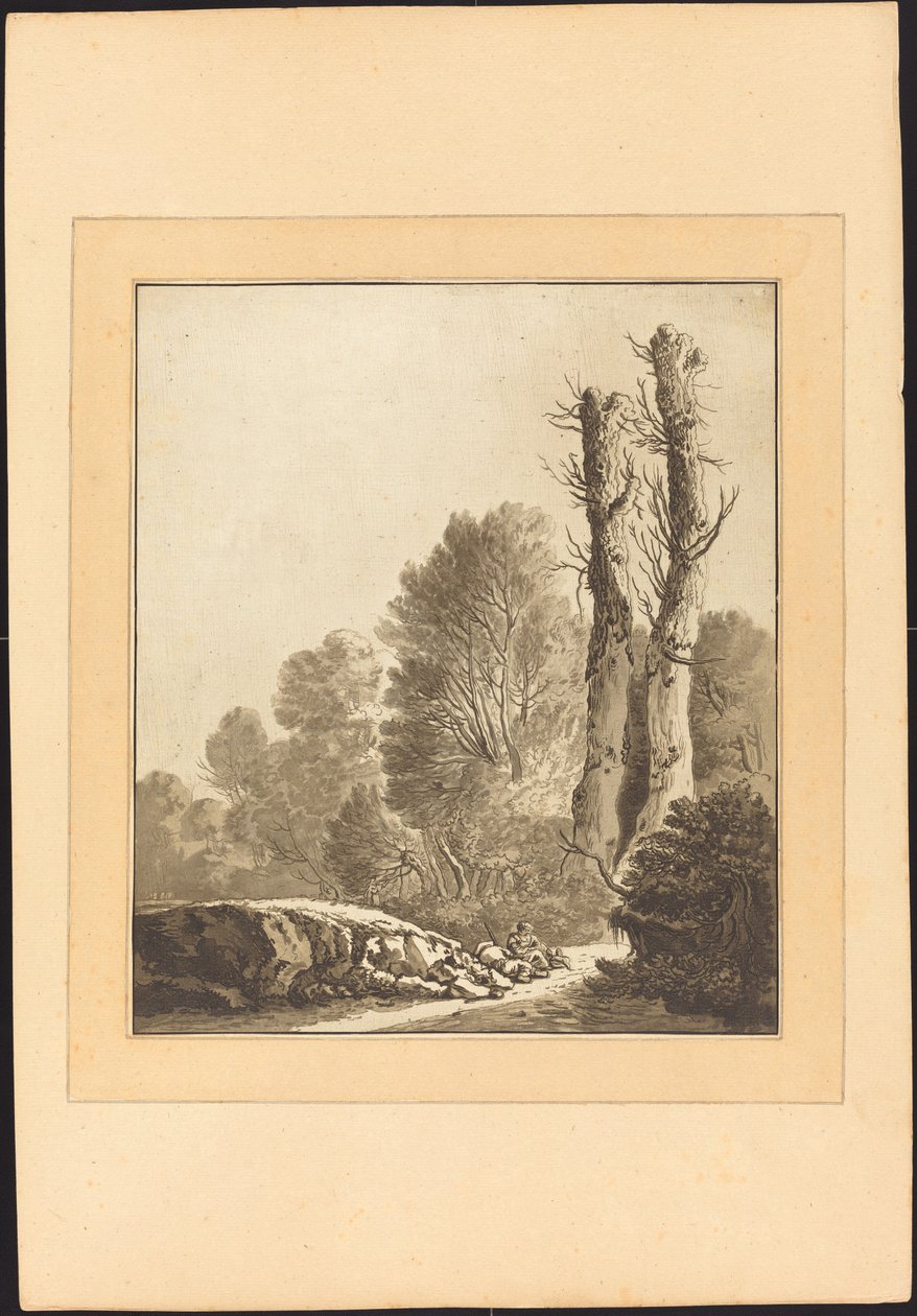 Krajobraz z dwoma drzewami autorstwa Maria Catharina Prestel after Herman Saftleven