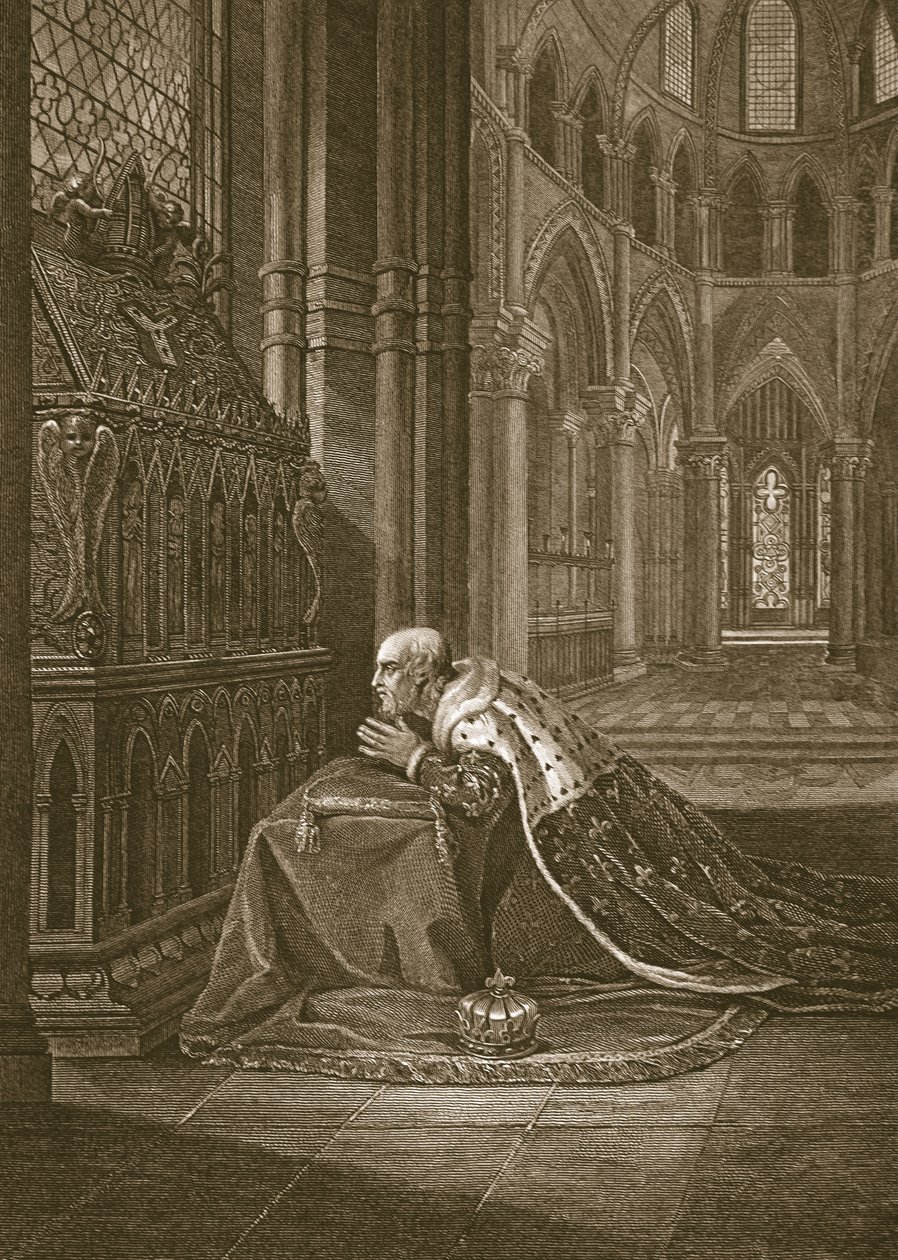 Lewis VII, król Francji, przed Grobem Becketta, ryty W. Sharpa, ilustracja z „Historii Anglii” Davida Hume