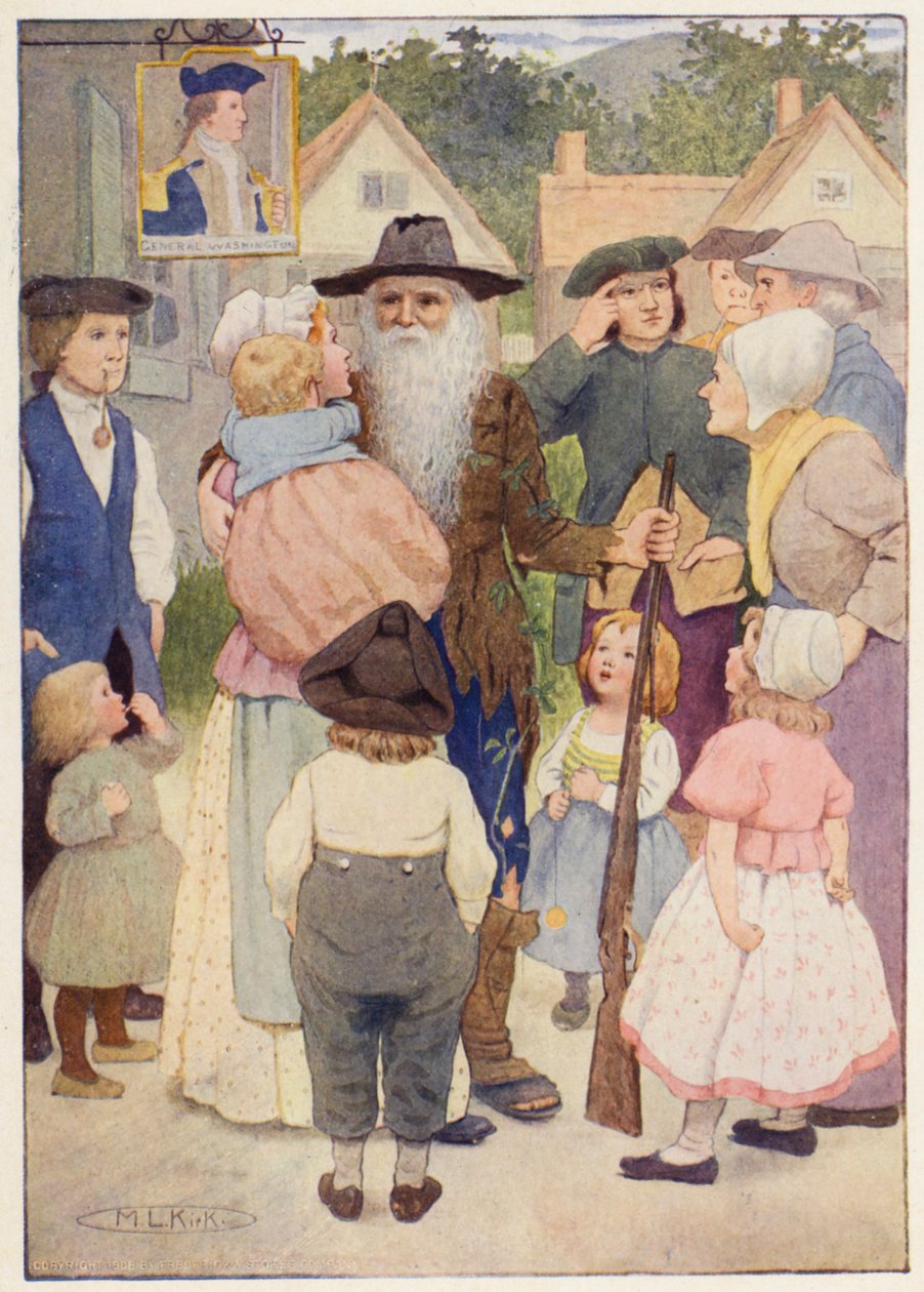 Ilustracja do opowieści o Rip Van Winkle (kolorowa litografia) autorstwa Maria Louise Kirk