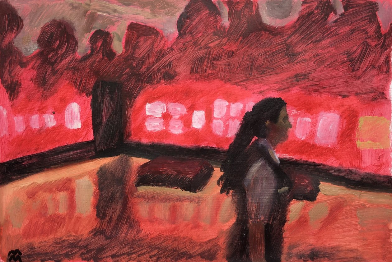 Chambre Cramoisie, 2019 (olej na papierze) autorstwa Maria Magenta