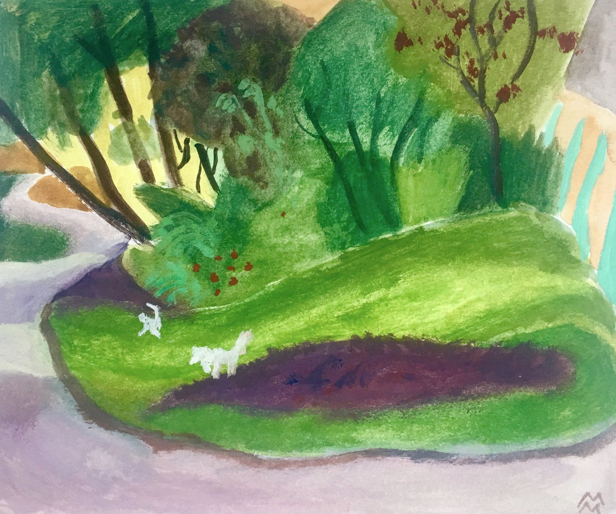 Paysage aves des Chiens Blancs, 2018 (akryl i akwarela na papierze) autorstwa Maria Magenta