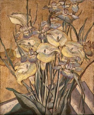 Irysy i lilie Calla, ok. 1890-1905 (olej na panelu) autorstwa Maria Oakey Dewing