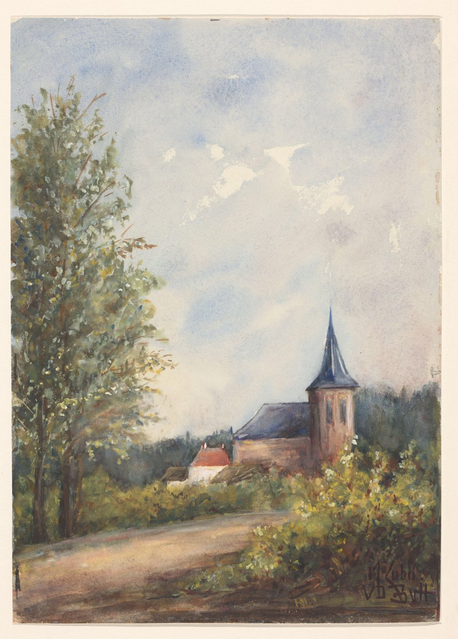 Krajobraz z kościołem autorstwa Maria Zubli van den Berch van Heemstede (signed by artist)