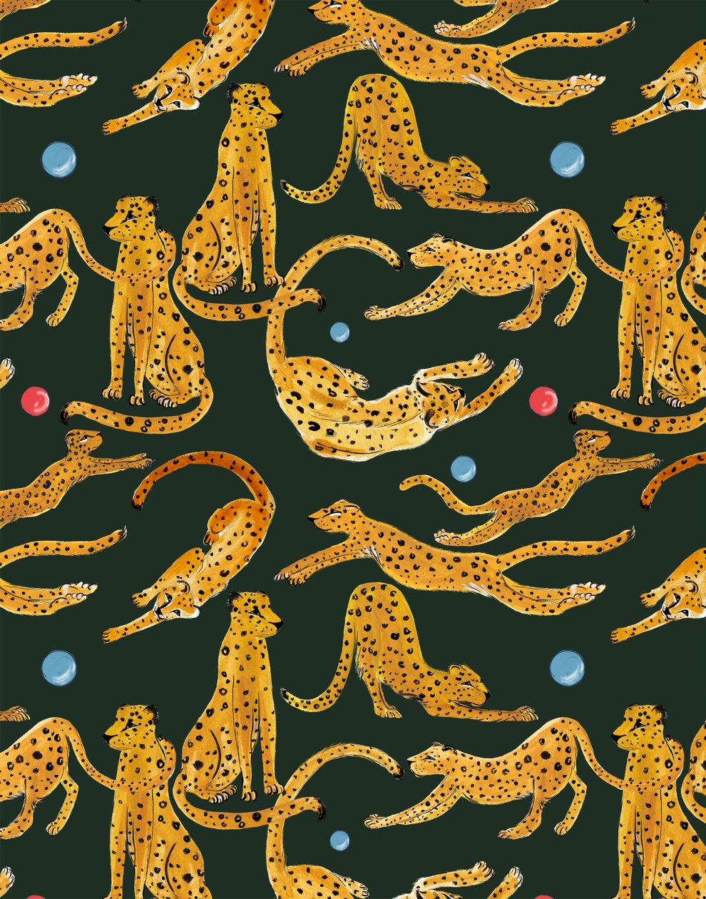 Leopardy podczas zabawy, 2020 (akwarela i pióro na papierze) autorstwa Marianna Kulukundis