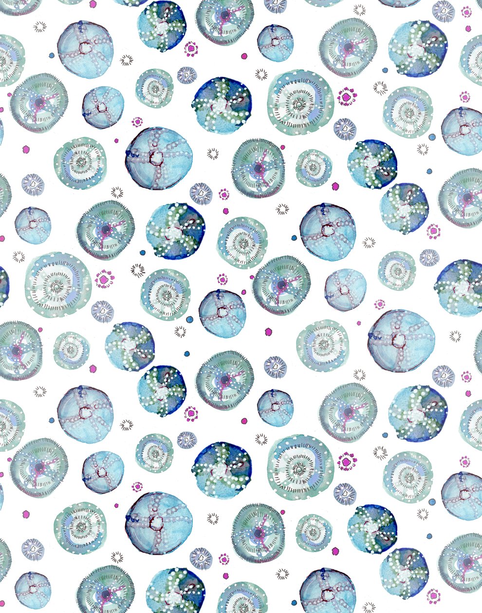 Sea Urchin Blue, 2020 (akwarela na papierze) autorstwa Marianna Kulukundis