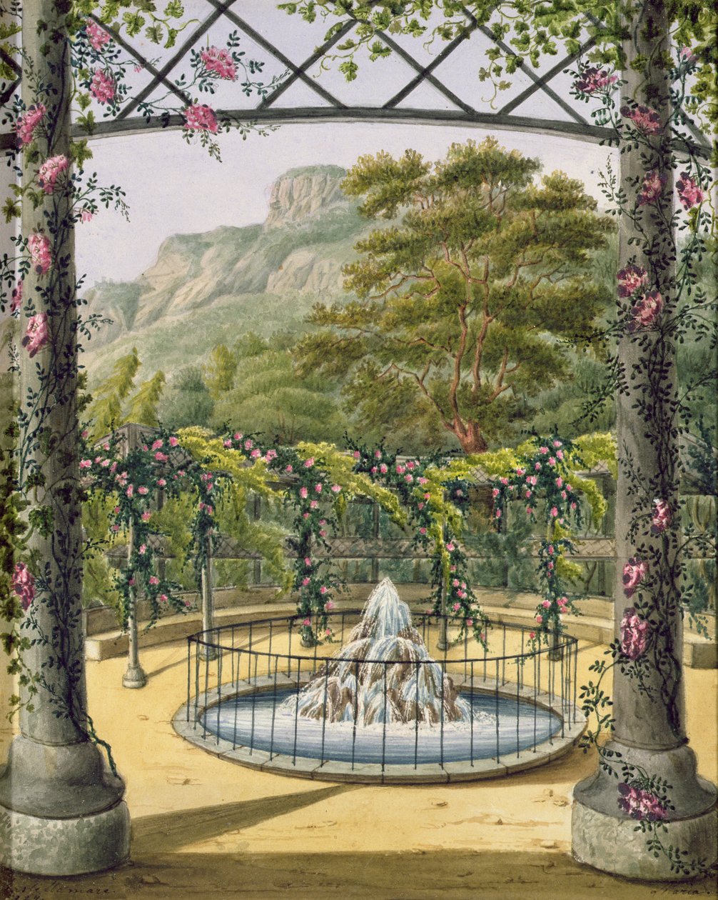 Ogrody kratowe w Villa Gallo, 1824 (wc na papierze) autorstwa Marianne DEsterhazy