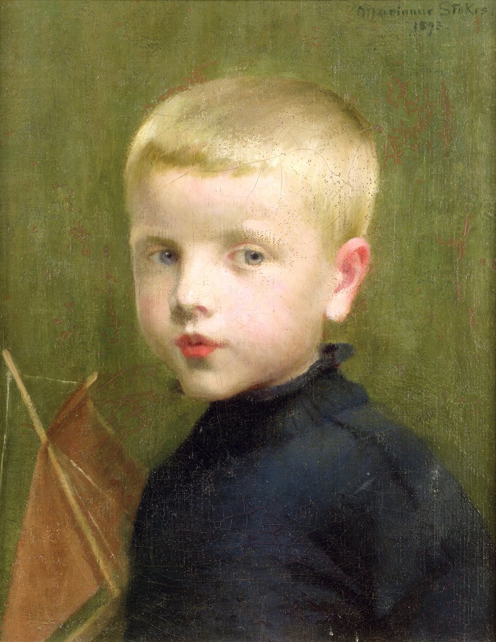 Portret chłopca z modelem żaglówki, 1893 autorstwa Marianne Stokes