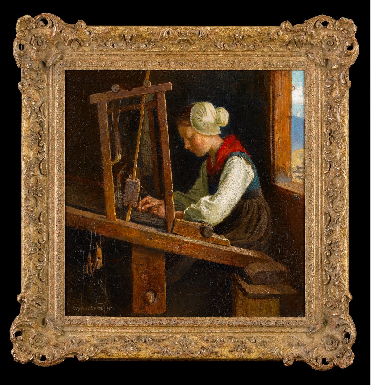 Tkacz: domek tkacki w austriackich Alpach, 1917 r. autorstwa Marianne Stokes