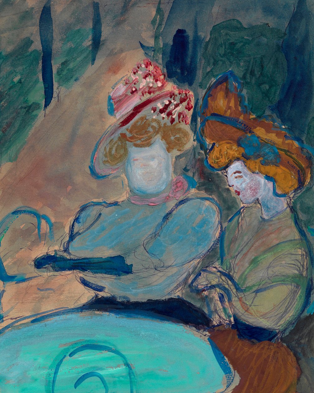 Dwie kobiety na tarasie kawiarni - Akwarela, gwasz na papierze Marianne Von Werefkin (1860-1938), ekspresjonizm - Dwie kobiety w kawiarni ulicznej - Marianne von Verefkin (1860-1938) Akwarela, gwasz na papierze - 24, 5x19 Prywatna kolekcja .5 cm autorstwa Marianne von Werefkin