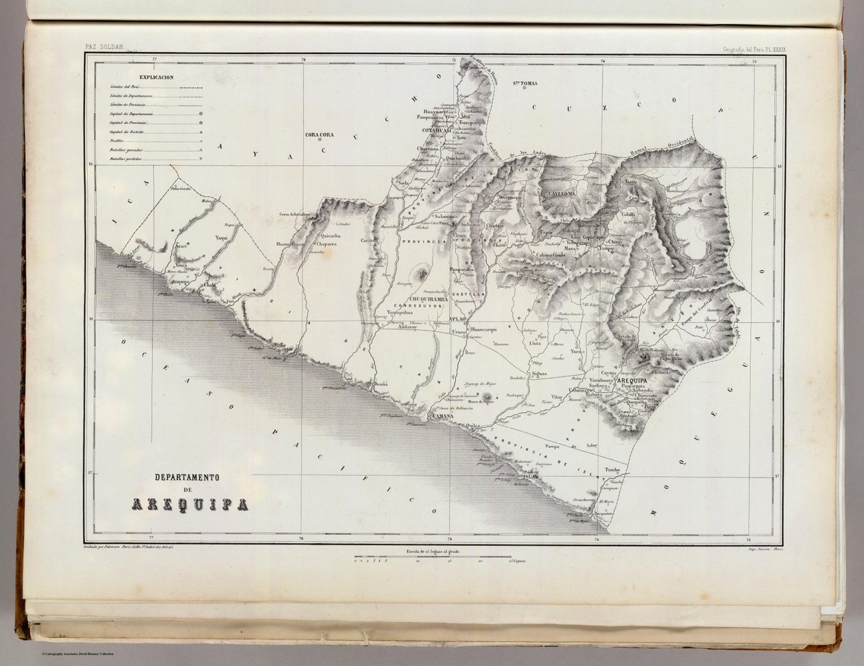 Mapa Arequipy, 1865 r. autorstwa Mariano Felipe Paz Soldan