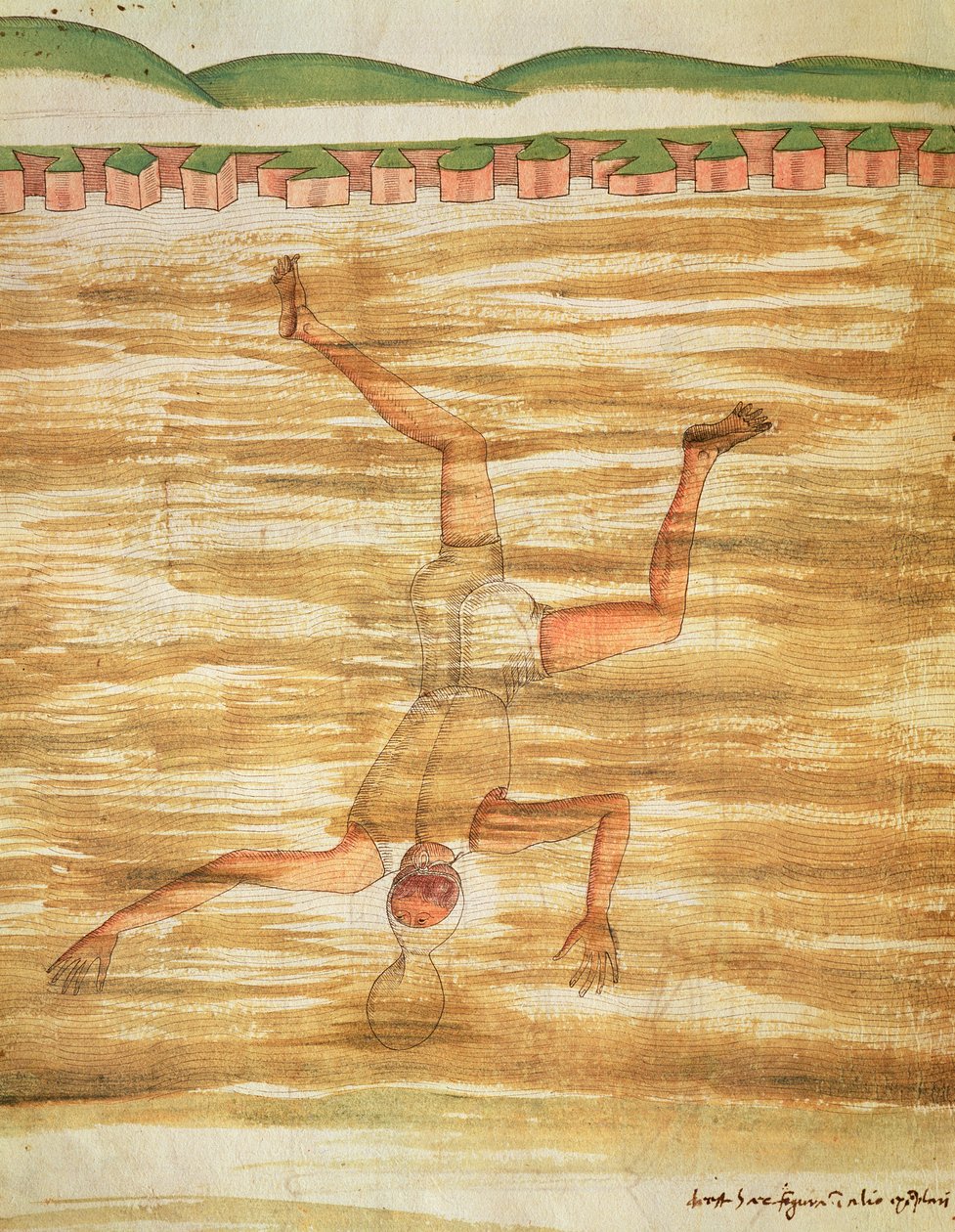 Deep Sea Diver, ilustracja z „De Machinis” (pióro i atrament i toaleta na papierze) autorstwa Mariano di Jacopo
