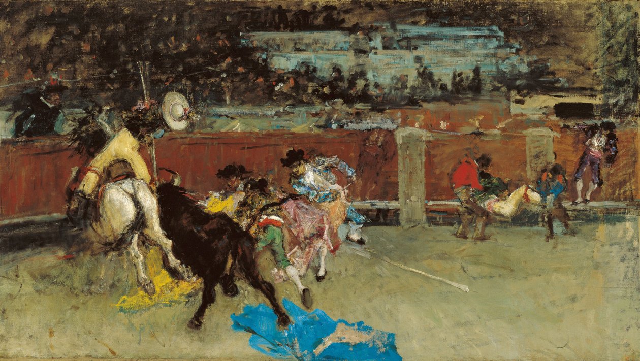 Walka byków. Ranny Picador - Fortuny, Maria (1838-1874) - ca 1867 - Olej na płótnie - 80,5 x 140,7 - Museo Carmen Thyssen, Malaga autorstwa Mariano Fortuny y Marsal