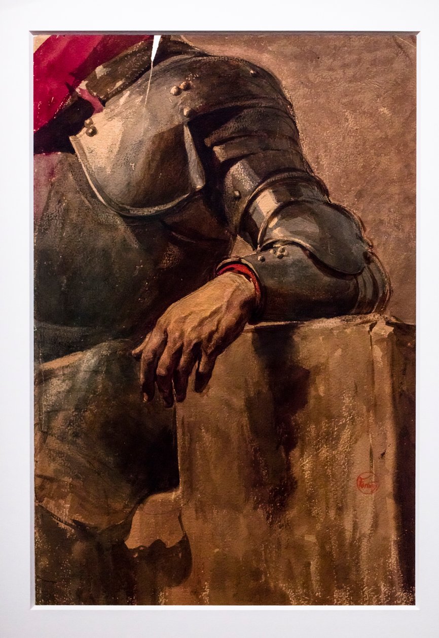 Studium lewej ręki i zbroi, około 1866 (akwarela na tekturze) autorstwa Mariano Fortuny