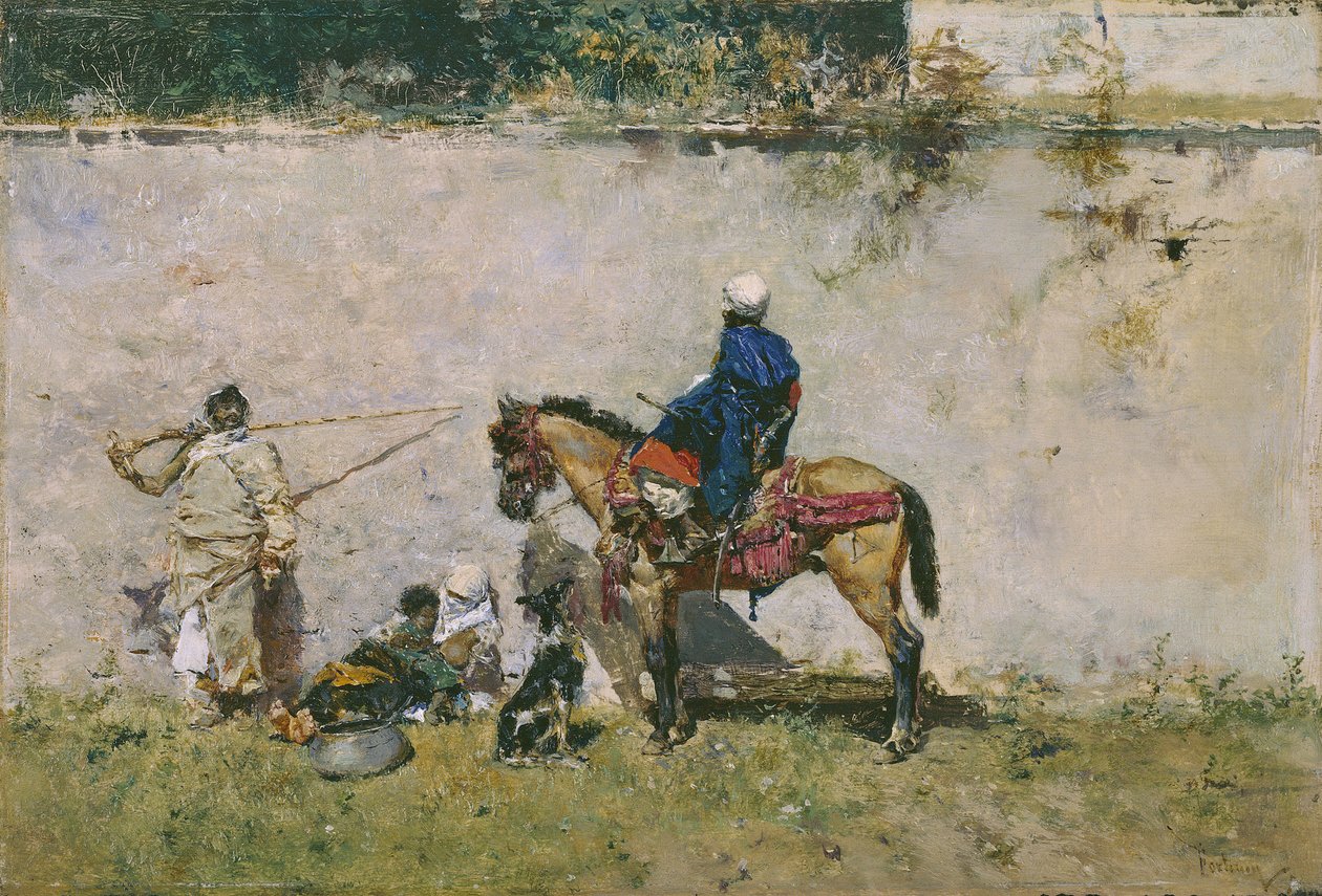 Orientalizm: marokańska rodzina nad wodą (Marokańczycy) - Obraz Mariano Fortuny (1838-1874) autorstwa Mariano Fortuny y Marsal