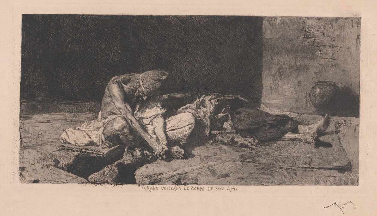 Arabe veillant le corps de son ami (Arab czuwający nad ciałem swojego przyjaciela) autorstwa Marià Fortuny
